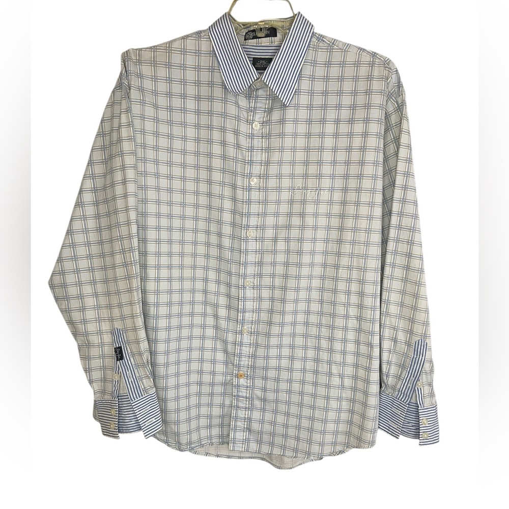 Vintage Sean John men’s long sleeve 100% cotton shirt, 2XL, light blue plaid